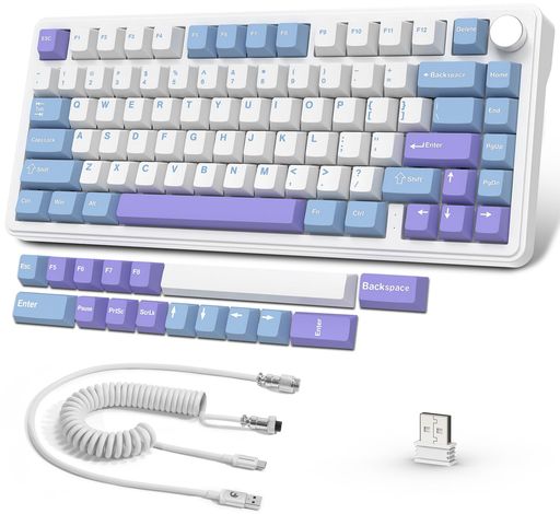 ATTACKSHARKX85メカニカルキーボード、ノブ付き75%ワイヤレスゲームキーボード、BT5.1/2.4GHZ/USB-C有線、ホットスワップリニアスイッチ、RGB、NKRO、PC、MAC(ホワイト)