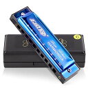 Easttopハーモニカ初心者ブルースハーモニカC調10ホールズハーモニカ10穴ステンレスカバーダイアトニックハーモニカ清潔布初心者、学生、専門家勉強や練習用の...