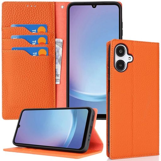 樂天商城 - 対応GalaxyA255G日本版ケース手帳型スマホケースギャラクシーa255gSC-53FSCG33カバー手帳型カードスロット、キックスタンドレイシ紋様本革レザー(オレンジ)