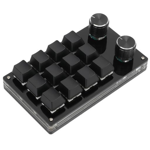 片手でプログラム可能なメカニカルキーボード、12キーRGBプログラム可能なマクロキーボード(ノブプラグアンドプレイ付き)多機能メカニカルゲーミングキーパッド機能WINDOWS用キーパッド(フルブラック)