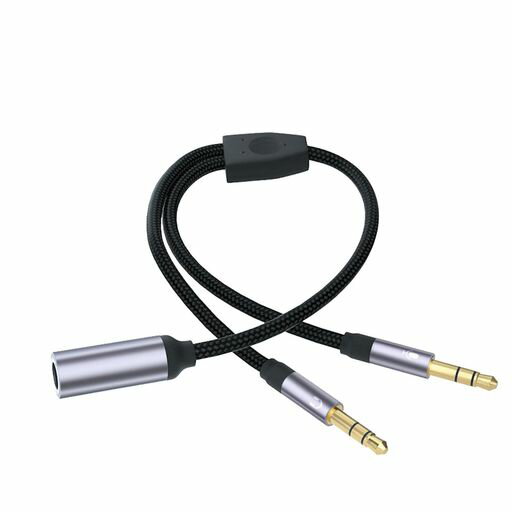 オーディオ変換ケーブル3.5mm 変換ケーブル3極 (メス*1) (オス*2)マイク変換アダプ...