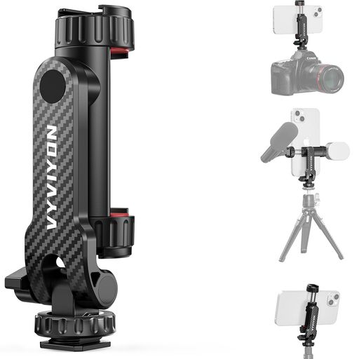 VYVIYONスマホホルダー三脚マウント超軽量360度回転携帯ホルダー三脚アダプターカメラ一眼レフ同時撮影アクセサリーコールドシュー付きスマホカメラホルダー1/4ネジ穴IPHONE/ANDROID/三脚/自…