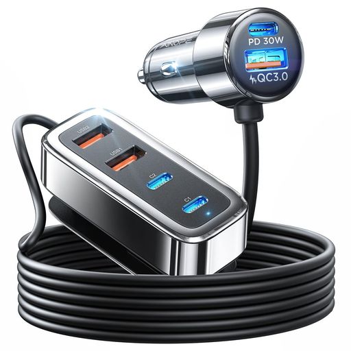 AINOPE90Wシガーソケットusb-c急速充電6ポート車載充電器PD30W&QC3.0後部座席/旅行/家族シガーソケット..