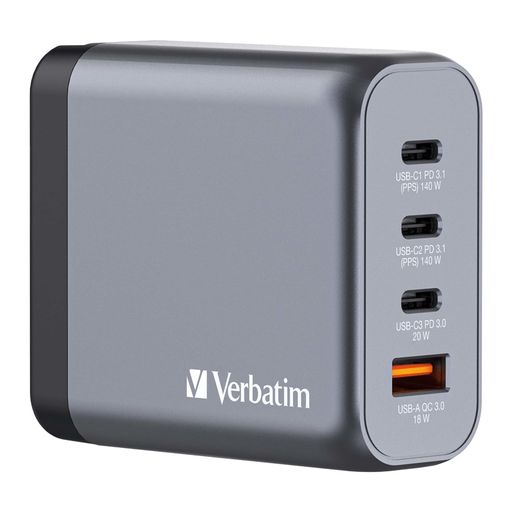 VERBATIM(バーベイタム) PD140W対応【海外使用対応】 チャージャー AC充電器 USB X4ポート装備 (USB-C X3、USB-A X1)32203 次世代素材GAN採用 急速充電(PPS)対応 ACアダプター 新型GAN VERBATIM(バーベイタム) PD140W対応【海外使用対応】 チャージャー AC充電器 USB X4ポート装備 (USB-C X3、USB-A X1)32203 次世代素材GAN採用 急速充電(PPS)対応 ACアダプター 新型GAN
