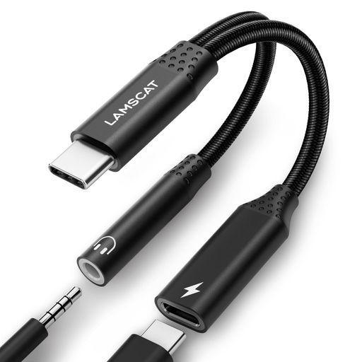 LAMSCAT2in1タイプCイヤホン変換アダプタPD60W急速充電同時Type-Cイヤホンジャック...
