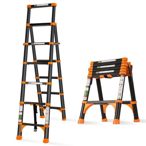 【商品サイズ】はしご兼用脚立の全長は170cm + 200cm、コンパクトサイズは48x12x70cm、重量は8.95kg。ステップ数は5段(最上段を含めると6段)で、最大150kgまでOK。ずっしり重い作業もラクラク支えます。 【ワンタッチで高さ調整&amp;超安定】このはしごは通常のボタンとは異なり、ワンタッチで簡単に収納可能、指に負担をかけず、安全に脚を開くことができます。 【軽くて長持ち!高品質アルミ素材】高品質のアルミニウムを使っているから、軽いのにすごく頑丈!表面は特殊加工で防水・防錆対策もバッチリ。長く使ってもサビにくく、屋外での使用も問題ありません。 【どこでも使えてコンパクト収納】高さ調節可能だから、窓拭き・洗車・電球交換...あらゆる作業に大活躍!折り畳み式で、車のトランクやラック、ソファの下などの狭いスペースにも収納可能! 【便利なV字溝で作業効率UP】ステップは35cmx7cmの広幅で安定感抜群!上部と両側のV字溝があれば、ドライバーやネジを置きっぱなしでも落ちません。両手が空くから作業がスイスイ進みます。