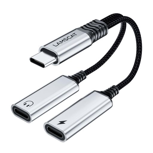 LAMSCAT タイプc二股スプリッタ USB-Cハブイヤホン 変換アダプタ 快速充電 Type-C ...