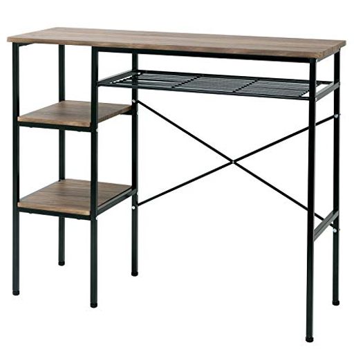 サイズ仕様:約120x40x95.5cmのカウンターテーブルで、キッチンやリビングスペースに適したサイズ感です 材質構成:甲板の表面材は合成樹脂化粧繊維板(ポリ塩化ビニル樹脂)、構造部材は金属(鋼)とポリエチレン樹脂、構造部材の表面加工はエポキシ樹脂塗装を採用 耐荷重性能:天板は20kg、網棚は5kg、棚板は各5kgまでの重量に対応しています デザイン特徴:シンプルでスタイリッシュなカウンターテーブルで、ヴィンテージブラウンの落ち着いた色合いが特徴です 収納機能:網棚と棚板が付属しており、小物や雑誌などを整理して収納できる実用的な構造になっています