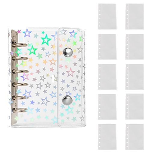DFsucces シール帳 透明 シールバインダー 取り外し可能なハンド元帳 シール収納 ィス用品 星柄タイプ 10枚のルーズリーフを付属 (A7)