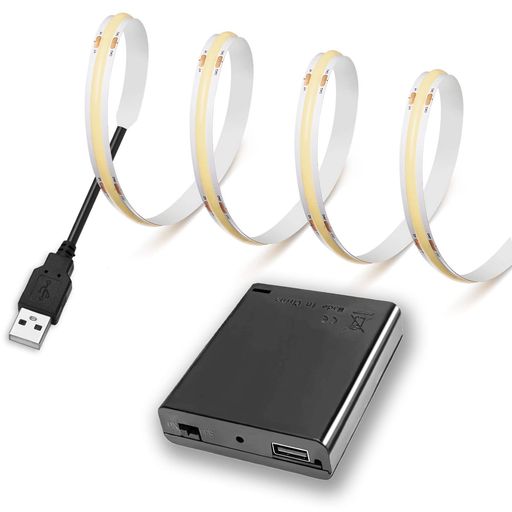 【Rye】LEDストリップライト電池ボックス付きDC5VCOBテープライトスーツフレキシブル高密度LEDキャビネ..