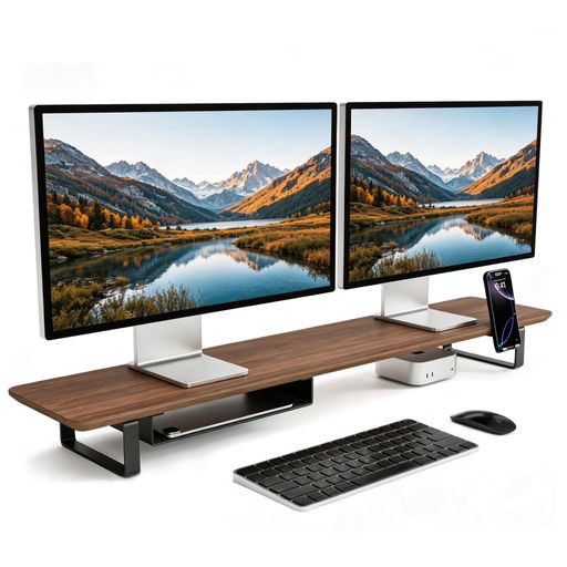 Musowood モニター台 ウォールナット 木製 115cm 大型 デスクシェルフ デュアルモ...