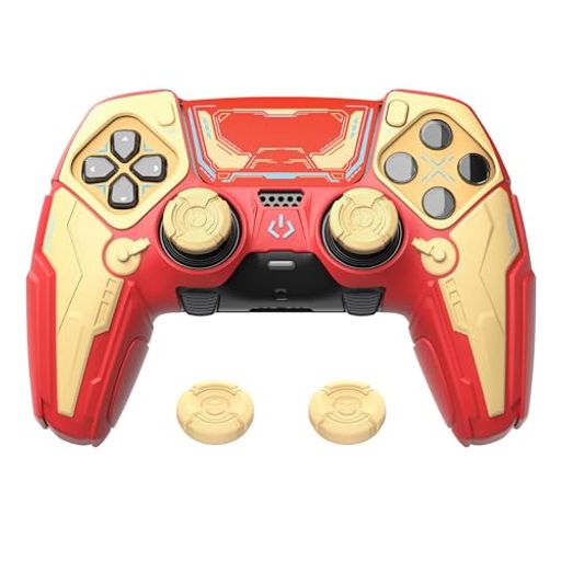 PlayVitalps5Edgeコントローラー対応シリコンカバーメカ風デザインプレステedge対応保護ケース耐衝撃タッチパッドステッカー&スティックカバー付き【メカニカルイエロー】