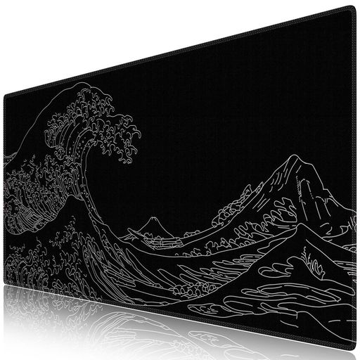 iCassoマウスパッドゲーミング大型デスクマット90x40cm耐水性清潔しやすい滑り止めゴムベースデスクマット仕事ゲームオフィスホーム用(神奈川沖浪裏・ホワイトライン)