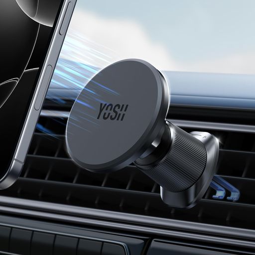 YOSH マグセーフ 車載 ホルダー 【ダブル金属製フック&シリコン製滑り止め】Magsafe 車載ホルダー エアコン吹き出し口式 magsafe スタンド 車 磁力強化 片手操作 多角度自由調節 360°回転 視界…