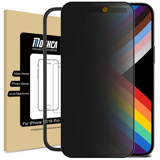 Mothca【覗き見防止&アンチグレア】iPhone17/iPhone16Pro用ガラスフィルム25°のぞき見防止液晶全面保護フィルム黒縁全面保護穴なしガイド枠付き貼り付け簡単サラサラタッチ感反射防止指紋防…