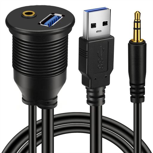 BATIGEUSB3.0&3.5mm車載フラッシュケーブル3.5mm+USB3.0AUXダッシュパネルマウント防水ケーブル車ボー..