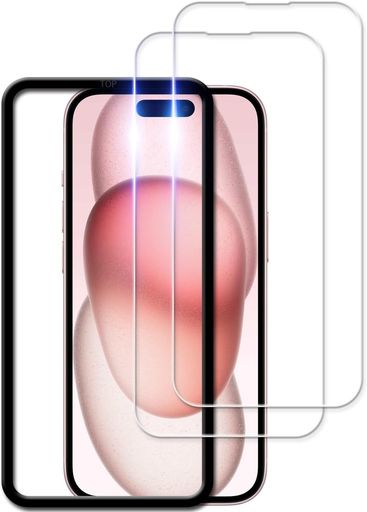 KPNSiPhone15/iPhone16用ガラスフィルムガイド枠付き日本素材製強化ガラス強化ガラスカバーアイフォン15/16保護フィルム【2枚セット】