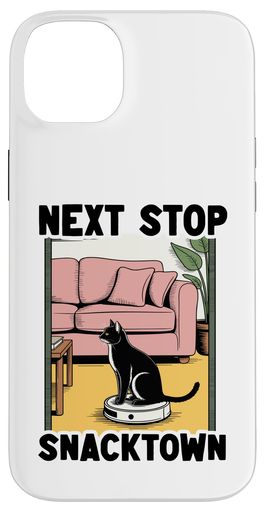 NextStopSnacktownCatOnRobot掃除機おもしろ猫スマホケースiPhone14Plus用