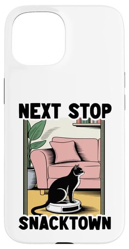 NextStopSnacktownCatOnRobot掃除機おもしろ猫スマホケースiPhone15用