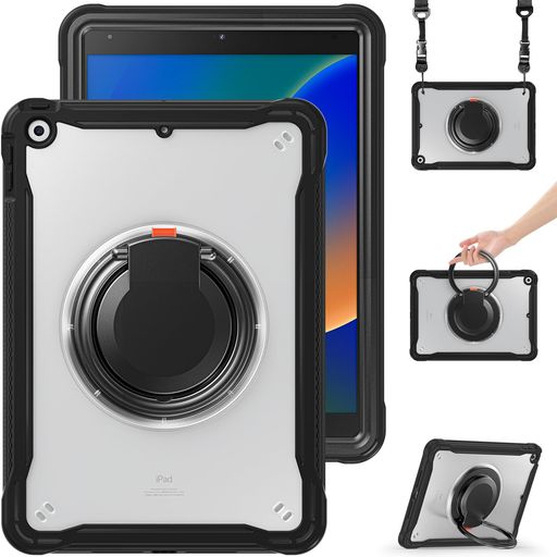 Rakuten - GOOVEN iPad 10.2インチ用ケース 360°回転リング iPad 第7/8/9世代用背面カバー 肩掛け 半透明ケース 調節可能 ショルダーストラップ付き 薄型 軽量 ペンホルダー付き,透明