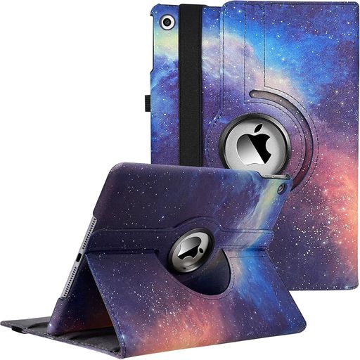 Rakuten - iPad 9世代 ケース 10.2インチ iPad 第9/8/7世代 ケース (2021/2020/2019モデル) 360度回転 耐衝撃カバー オートスリップ機能搭載 3段階調節可能 ホルダベルト付き (星空です)