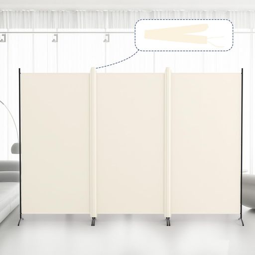 Kokorona パーテーション 間仕切り 3連 カバーストリップ付き 高さ180cm 幅260cm 衝立パーテーション スクリーン 折りたたみ 布タイプ 屏風 目隠し 区切り 衝立 軽量 オフィス 事務所 ベージュ