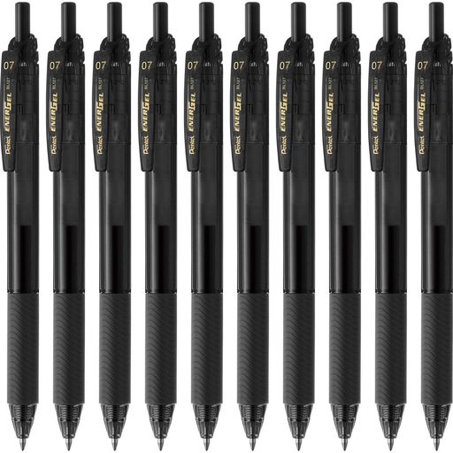【特長】スッとかけてサッと乾くゲルインキボールペン 【インキ色】黒 【ボール径】0.7mm 【材質】軸・クリップ・ノック=再生PP、グリップ=エラストマー 【1本あたりサイズ/重さ】幅 16mm x奥行 11mm x 長さ 147mm/12g