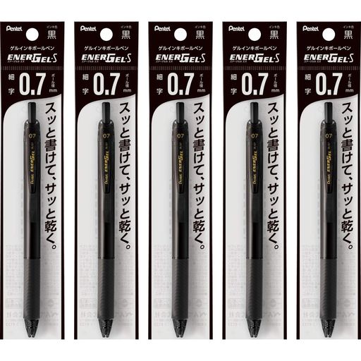 【特長】スッとかけてサッと乾くゲルインキボールペン 【インキ色】黒 【ボール径】0.7mm 【材質】軸・クリップ・ノック=再生PP、グリップ=エラストマー 【1本あたりサイズ/重さ】幅 16mm x奥行 11mm x 長さ 147mm/12g