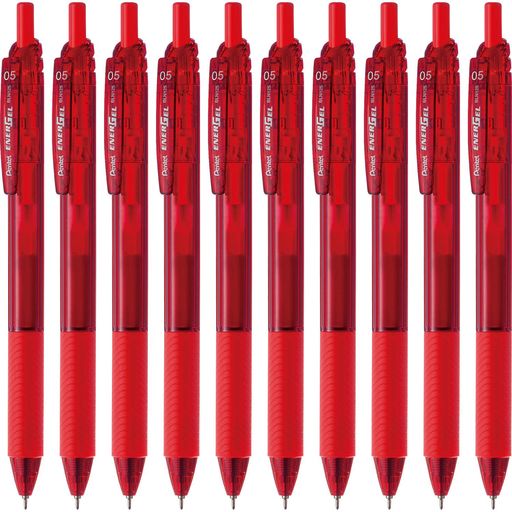 【特長】スッとかけてサッと乾くゲルインキボールペン 【インキ色】赤 【ボール径】0.5mm 【材質】軸・クリップ・ノック=再生PP、グリップ=エラストマー 【1本あたりサイズ/重さ】幅 16mm x奥行 11mm x 長さ 147mm/12g