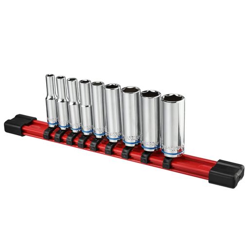 【セット内容】差込角6.35mmのディープソケットセット*9点組:5、5.5、6、7、8、10、12、13、14mm。収納ホルダー付。 【材質】高品質鋼材に熱処理され、堅牢で耐久性に優れています。表面処理としてクロムメッキを施して耐食性も抜群で外観も綺麗です。 【普通のソケットと比べ】ねじ部分が長い場合には、普通のソケットではナットまで届きません。ディープソケットが長いので、奥まった場所での作業に最適です。 【ソケットホルダー付】ワンタッチ操作で、簡単にソケットを取外せて、確実にソケットを取付けられます。紛失防止し、携帯と保管しやすいです。 【使用場面】各種ボルト・ナット・ネジの締付け、緩め作業できて、車やバイクなど、自動車業界に基本的な工具です。機械などの点検や補修工具としても一般産業に広く使用されています。