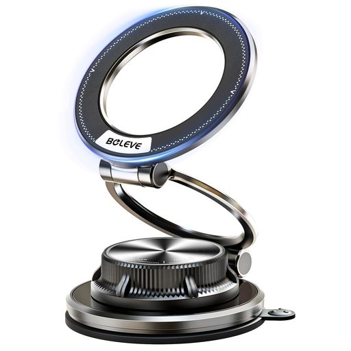Boleve【意匠登録済第1815737号】スマホホルダー車2.3CM超薄型【フルメタル製・真空吸盤・超強磁力】MagSafe車載ホルダー360°調整可能N55磁石カー用品2WAYロック構造/長いネイルでも操作OK!