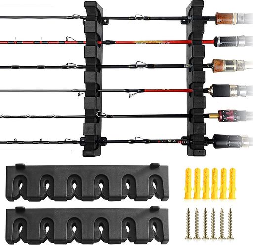 Pacifyロッドスタンド壁掛け6本収納釣り竿ラック縦置き式ロッドホルダー竿立て釣り竿収納省スペース釣りサーフ車載ガレージ用耐荷重ネジ付き簡単設置