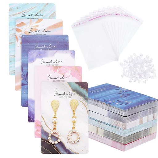 PHPandaHall100枚入りアクセサリー台紙ピアスネックレス台紙5種類OPP袋100枚240個ピアスキャッチ付きおしゃれ美しい柄包装資材ディスプレイカードクラフト紙ジュエリー用展示用アクセサリー…