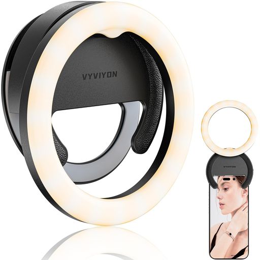VYVIYON 自撮りライトクリップ式 10CM 小型 携帯リングライト 3色モード5段階調光 180度回転可能 IPHONE用スマホライト USB充電式 スマホ/タブレット取り付け 料理写真 化粧 YOUTUBEビデオ VLOG カメラ撮影 明るい