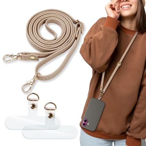 [OZWEAR]スマホストラップ斜めがけ・首掛け・肩掛け長さ調節可能レザー素材落下防止コネクタ2個付き可愛いおしゃれプレゼントに最適約70cm~135cm多色展開(ブラウン)