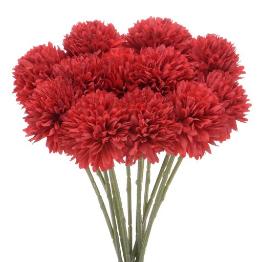 MMETERXITY12パック人工キクボール花11”フェイクアジサイシルクブーケリアルタッチフェイクフラワー家庭/結婚式/クリスマス/パーティー/ガーデンオフィス用[明るいレッド]