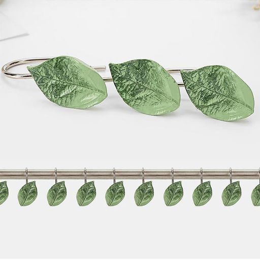 12個シャワーカーテンフック、装飾シャワーカーテンフック、緑の植物シャワーフック、防錆ステンレススチールシャワーカーテンフック、バスルーム、寝室の装飾用、シャワーカーテン…