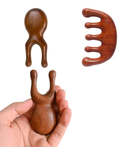 【白檀掻き棒+白檀マッサージ櫛2本セット】櫛白檀掻き棒素材天然黄金白檀経絡用頭皮マッサージ顔/首/目/耳