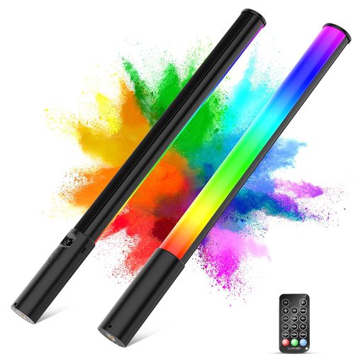 LED撮影用ライトRGBビデオライト2500-6500K色ハンドヘルドライト2500mAh内蔵充電式ビデオカメラ用棒型RGBスティックライト無段階調光リモコン付きバーライト撮影照明ライト軽量持ち運び便利