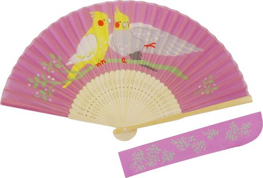 原産国:中国 材質:絹 扇子シルク扇子和柄オカメオンコとりトリイラストうちわ海外土産プレゼント夏用雑貨夏まつり花火大会