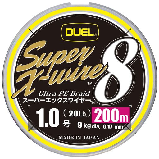 DUEL(デュエル)PEライン釣り糸スーパーエックスワイヤー8【ライン釣りライン釣具高強度高感度】1.0号200m5色/イエローマーキングH3608N-5CR