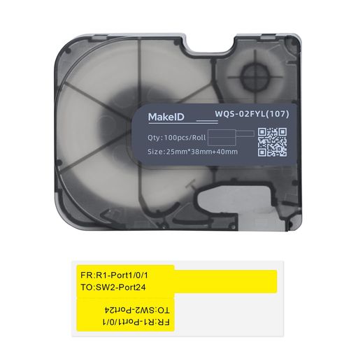 MakeID P31S 工業用ラベルプリンター用 テープカートリッジ 屋外に強いラベル, 耐久性, 25mm*38mm+40mm(Yellow)