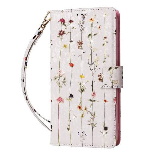 [Dunalnuz]iPhoneXR用ケース手帳型かわいいおしゃれ花柄デザインストラップ付きカード収納小銭入れポケットスタンド機能マグネット式手帳カバーアイフォンスマホケース(小さな花)