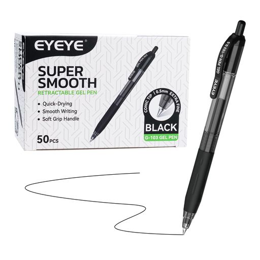 EYEYE ボールペン 黒 0.5 mm ペンセット 50本パック 格納式 ノック式 ゲルインキ 水性ボールペン ブルーペン 細字 まとめ買い 学校 オフィス用 なめらかな書き心地 G-103