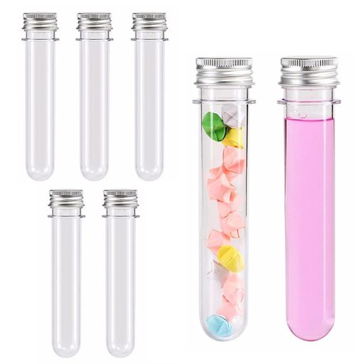試験管プラスチック容器【5本セット】透明密閉蓋付き45ml瓶プラスチック試験管実験セットキャップ付きハーバリウムプラスチック試験管アルミキャップ付き軽量持ち運び簡単DIYテストチ…