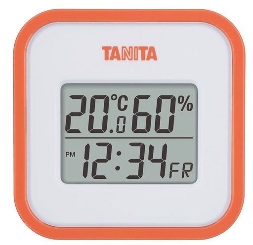 タニタ(TANITA) 温湿度計 時計 カレンダー 温度 湿度 デジタル 壁掛け 卓上 マグネット オレンジ TT-558 OR