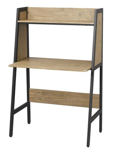 ドウシシャベルーモ上棚付き木製デスク机幅85スチールフレーム木目調L字天板おしゃれパソコンデスク学習机作業台アジャスター付き本棚落下防止フレーム頑丈仕事子供部屋幅85x奥行51x高…