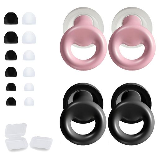 Earplugs - 耳栓睡眠用2ペア(黒ピンク各1ペア)シリコン製完全遮音みみせん3サイズ耳栓キャップ付属吸塑ケース2個付き水泳ライブ仕事勉強用繰り返し使用可能洗える快適設計