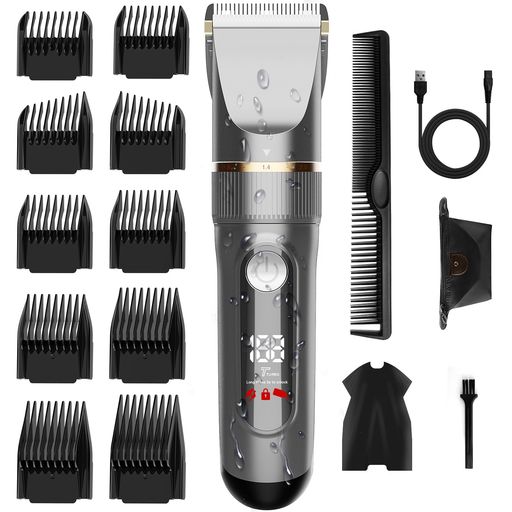 バリカン【2025新登場USB充電式】ヘアカッターメンズ電動ばりかん散髪用自動研磨プロ仕様0.8-26mm対応LEDディスプレイ2段階モード全身防水家庭用業務用子供用セルフカット低騒音水洗い可…