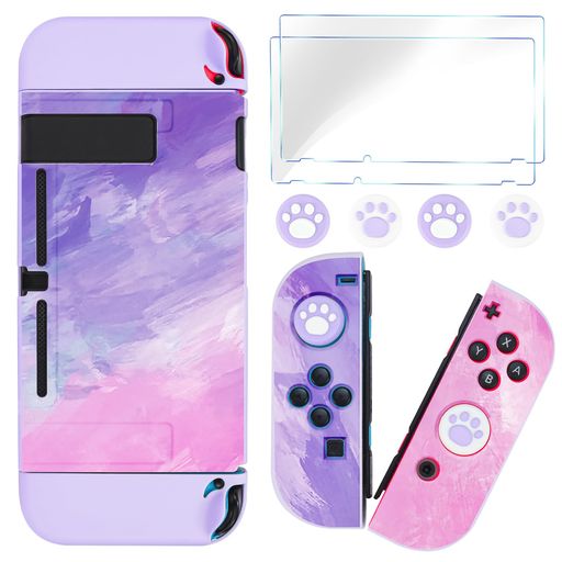 DLseego Switchスイッチ ケース Switch 分体式カバー Switch用 カバー 全面保護ケース 軽薄量 滑り止め 汚れ防止 耐衝撃 着脱簡単 アナログスティックカバー 可愛い猫爪肉球 強化ガラスフィルム …